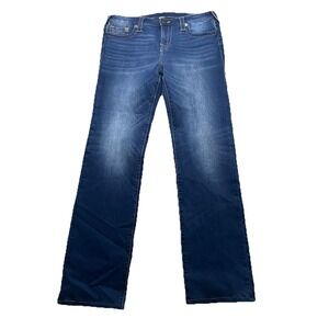 True Religion Billie Mid Rise Straight Leg Jeans Size 33 Dark Blue Denim Stretch